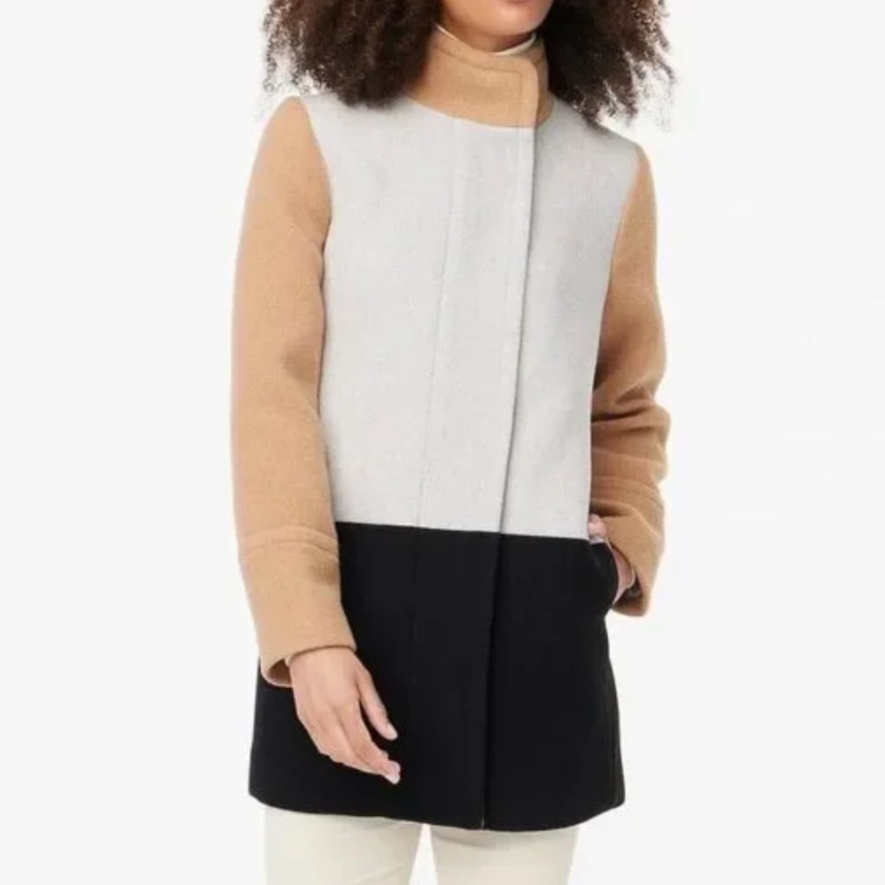 J. Crew Women's Wool City Coat in Sz 14 - Colorblock in Tan, Grey, and Black